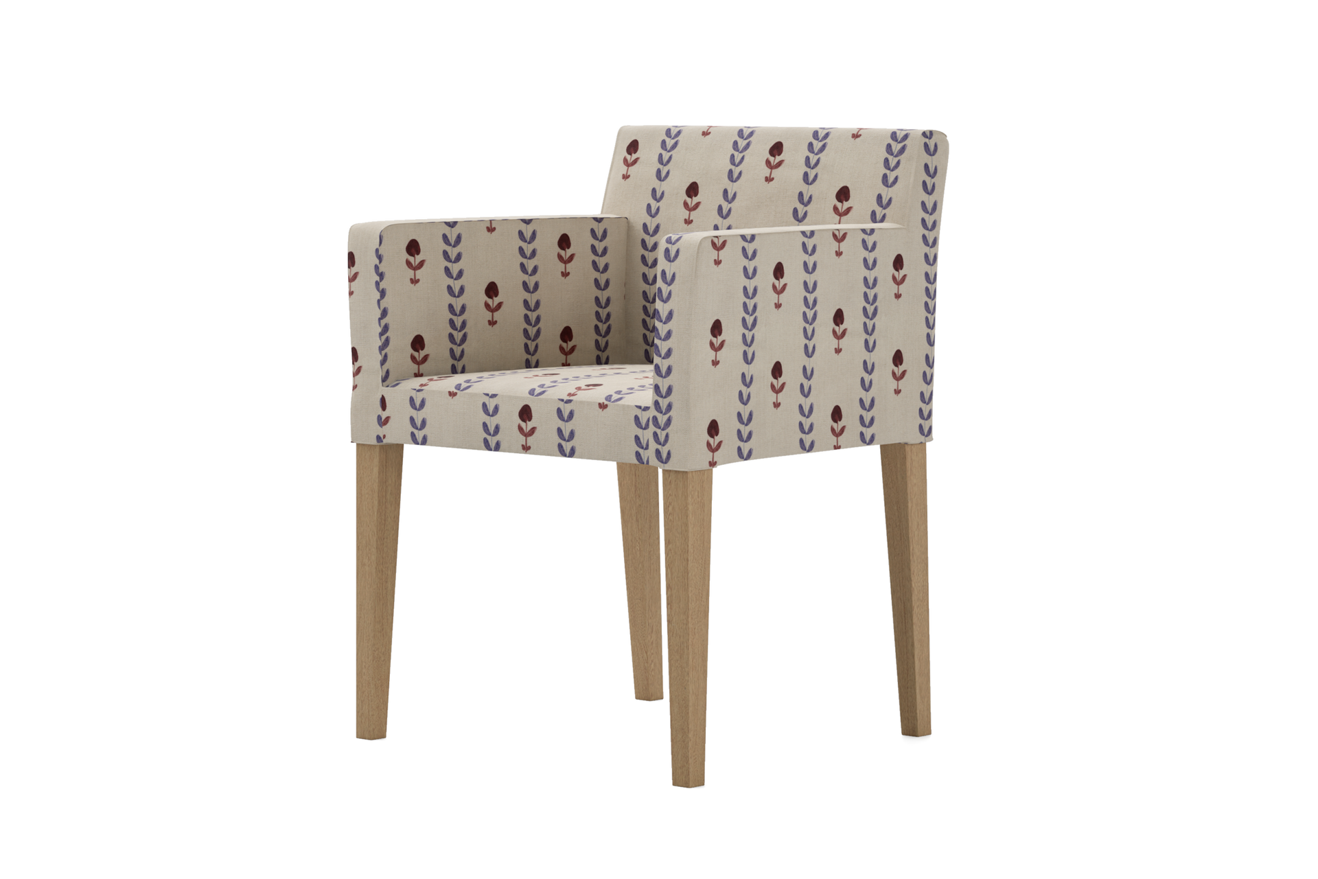 IKEA - Nils Dining Chair with Armrests Cover, Rococo Blue/Red Multi, Linen - Bemz