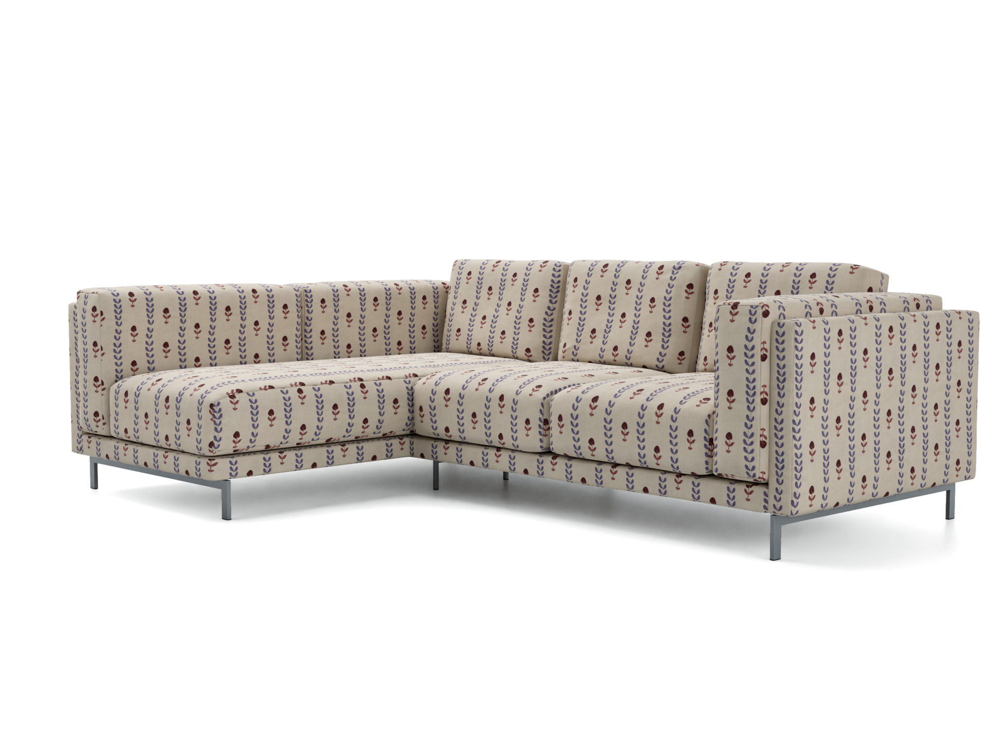 IKEA - Nockeby 3 Seater Sofa with Left Chaise Cover, Rococo Blue/Red Multi, Linen - Bemz